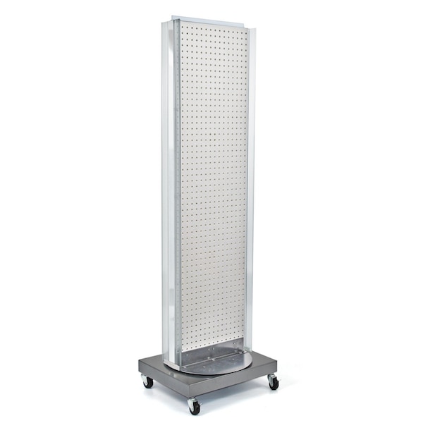 Two-Sided Pegboard Floor Display w/ Two C-Channel Sides on a Revolving Wheeled Base.